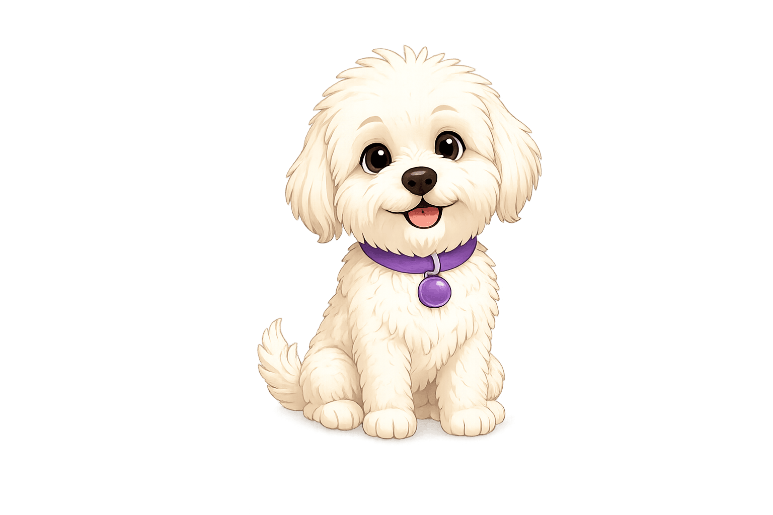Sonya, the CanineCase mascot, a white Maltipoo